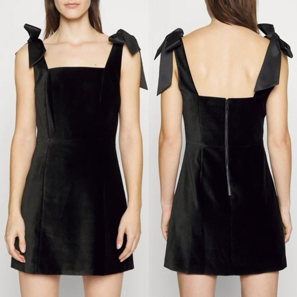 NWT Alice + Olivia Maryann Tie Shoulder Mini Dress in Black Velvet- Size 4